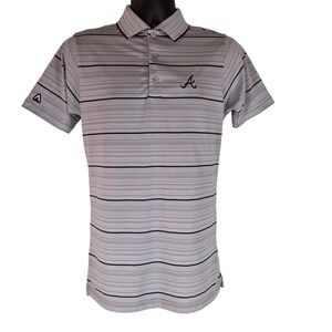 Antigua Atlanta Braves Striped Golf Polo‎ Shirt MLB Logo Short Sleeve Mens Small